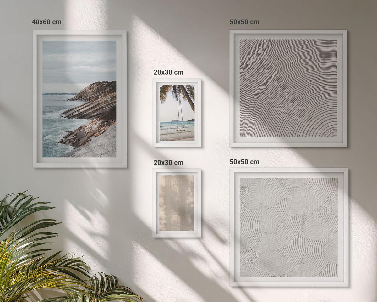 BILDER SET 5er Set - 50x50 cm & 20x30 cm & 40x60 cm Weißer Rahmen - Sommerlicher Sandstrand mit Meerblick - Weiß, Kunststoff (40/60cm) - TULUP