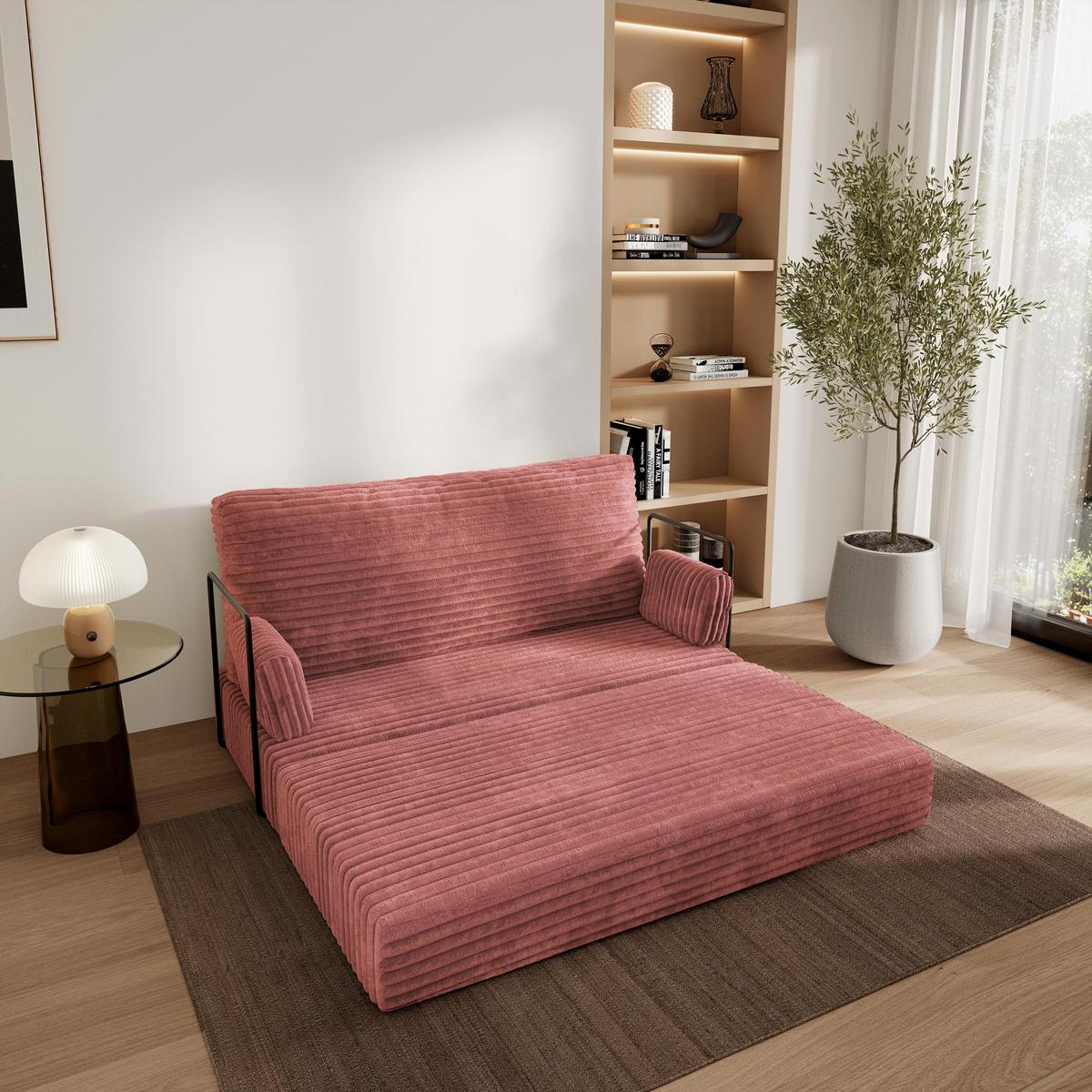 BETTSOFA LADIA aus Schaumstoff Kordstoff Rosa Schlaffunktion - Rosa, Textil (140/86/60cm) - MASSENO
