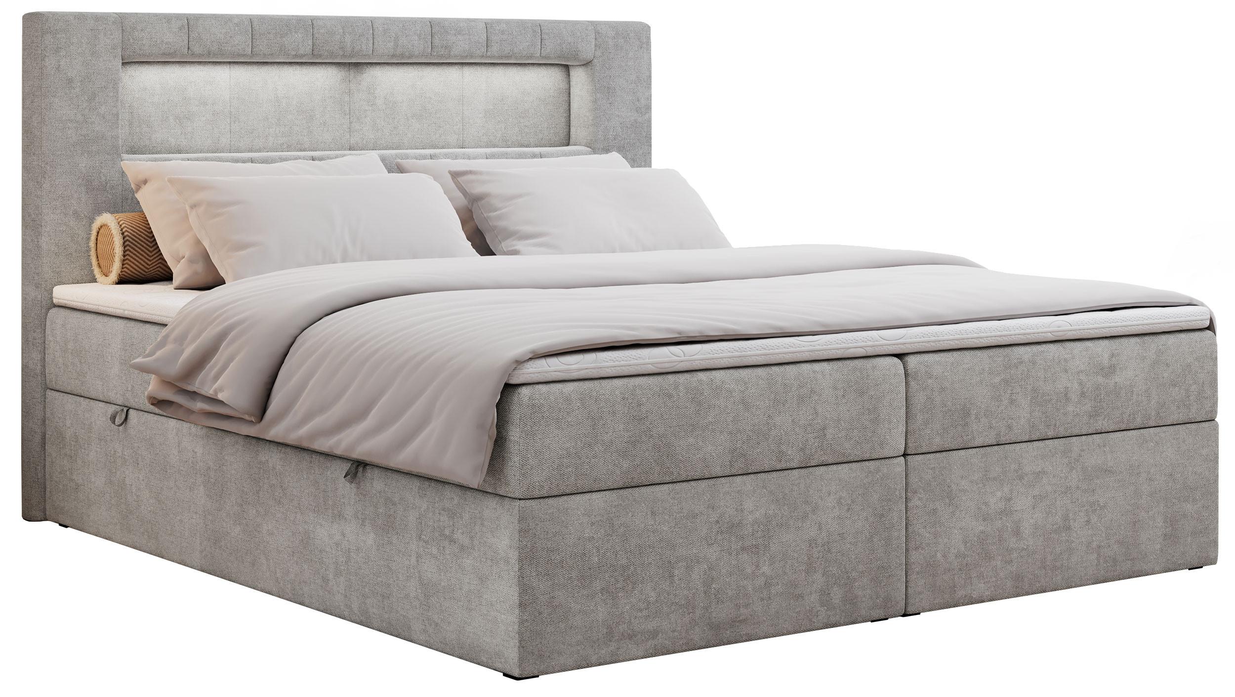 BOXBETT GOLD-5 LED 140/200 Hellgrau Struktur - H3 - Hellgrau, Holz/Textil (140/200cm) - MKS