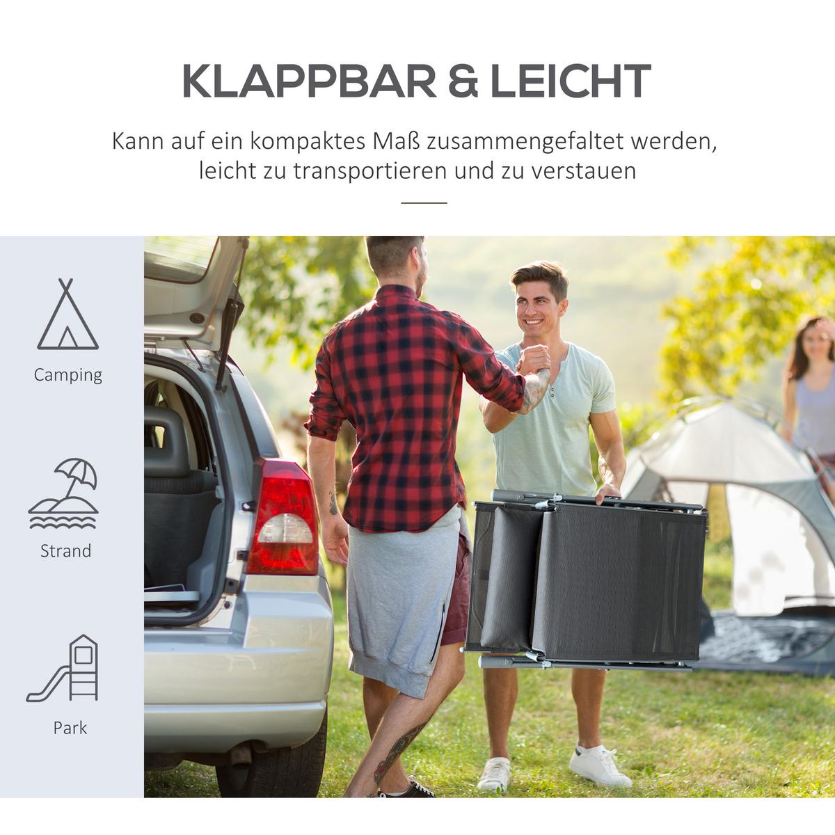 SONNENLIEGE, klappbar, mit Kissen, 137 x 63,5 x 100,5 cm, Metall, Stoff, Grau - Grau, Kunststoff (63.5/100.5/137cm) - Outsunny