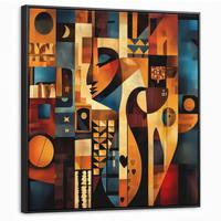 LEINWAND Bilder mit Rahmen - Figuren - Abstrakt - Symbole - 90x90 - Terracotta, Textil (90/90cm) - MuchoWow