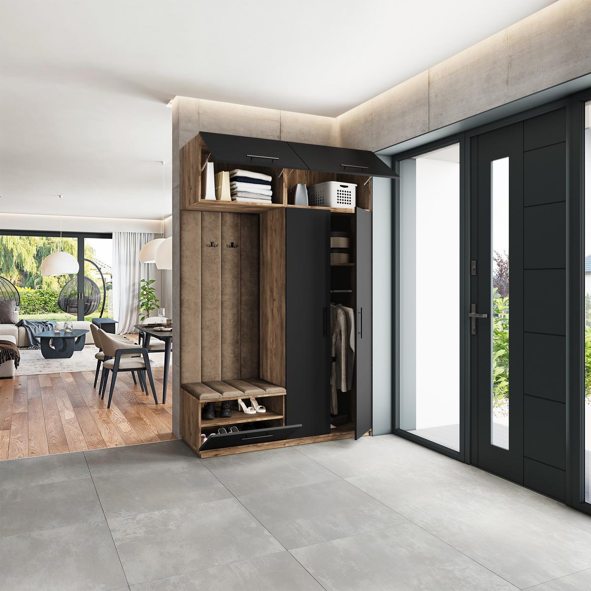 GARDEROBENSCHRANK REMA 150/240/60 cm Modern Garderobe-Set Eiche Lefkas - Eichefarben/Schwarz, Holzwerkstoff (150/240/60cm) - MASSENO