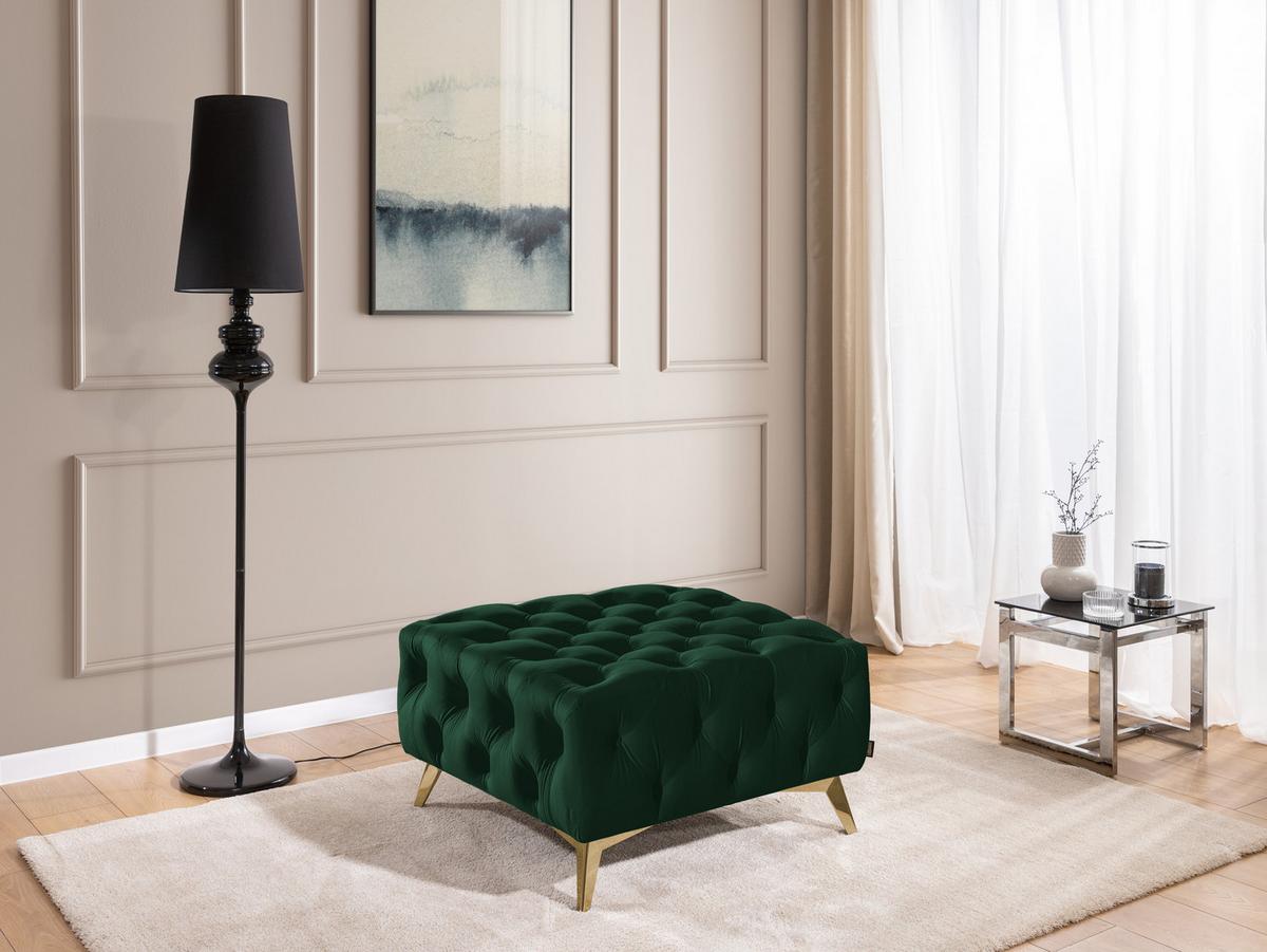 HOCKER Chesterfield Whitby Flaschengrün Samt mit goldenen Füßen - Dunkelgrün/Goldfarben, Holz/Textil (80/45/80cm) - S-Style Möbel