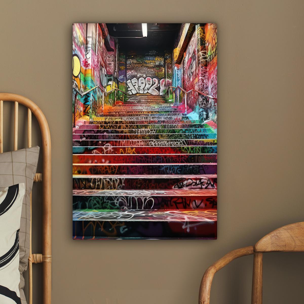 LEINWANDBILD Treppe - Graffiti - Farben - Kunst Wanddeko 40x60 cm - Multicolor, Textil (40/60cm) - MuchoWow