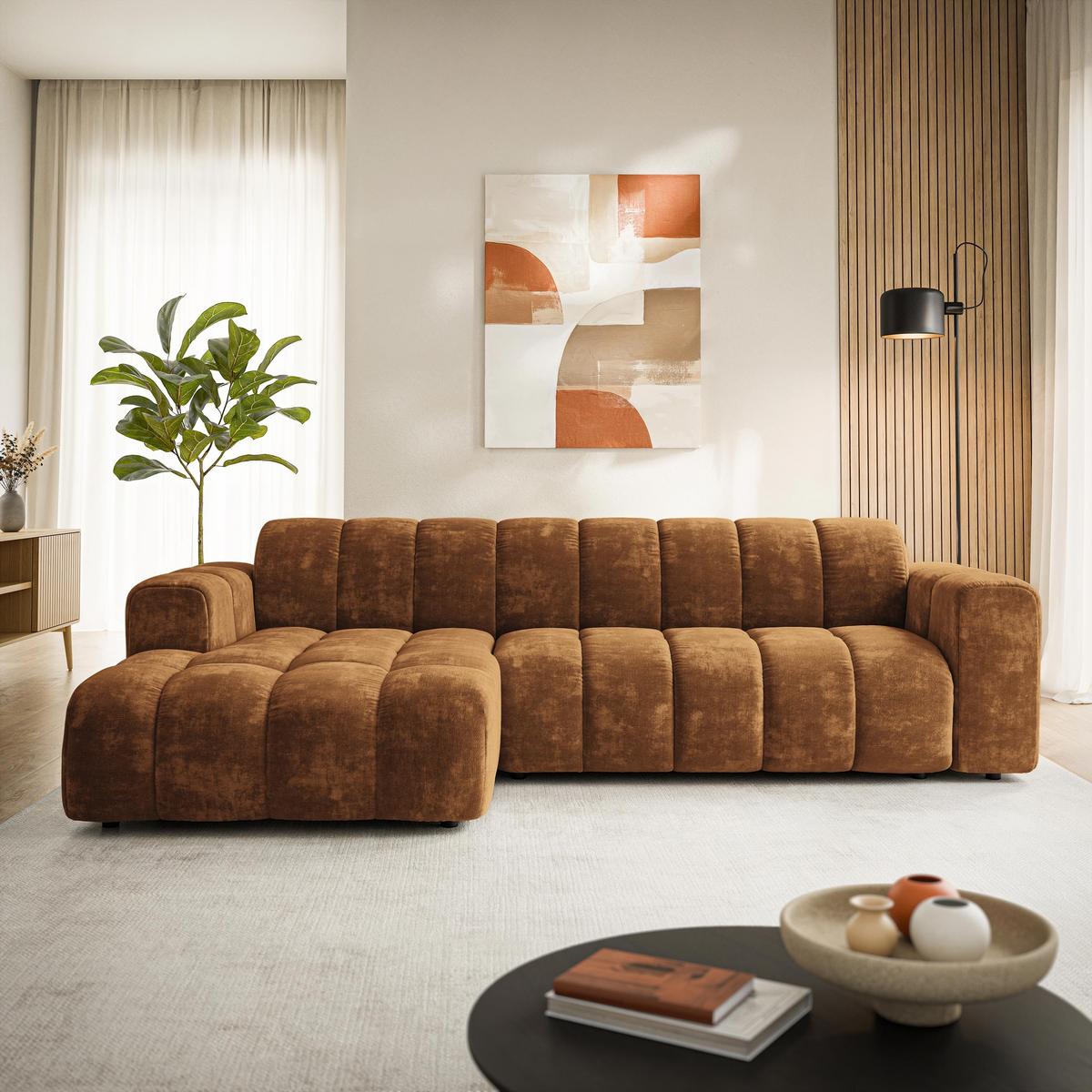 ECKSOFA SETIA LM L-S Hellbraun Chenille - Hellbraun, Holzwerkstoff (304/165cm) - MASSENO