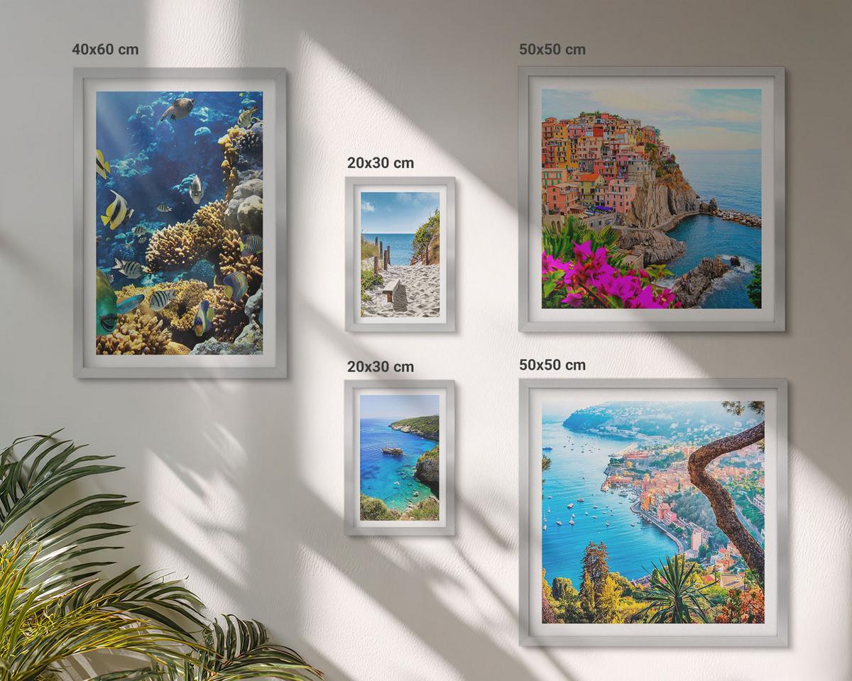 BILDER SET 5er Set - 50x50 cm & 20x30 cm & 40x60 cm Silberner Rahmen - Berglandschaften im Hintergrund - Silberfarben, Kunststoff (40/60cm) - TULUP