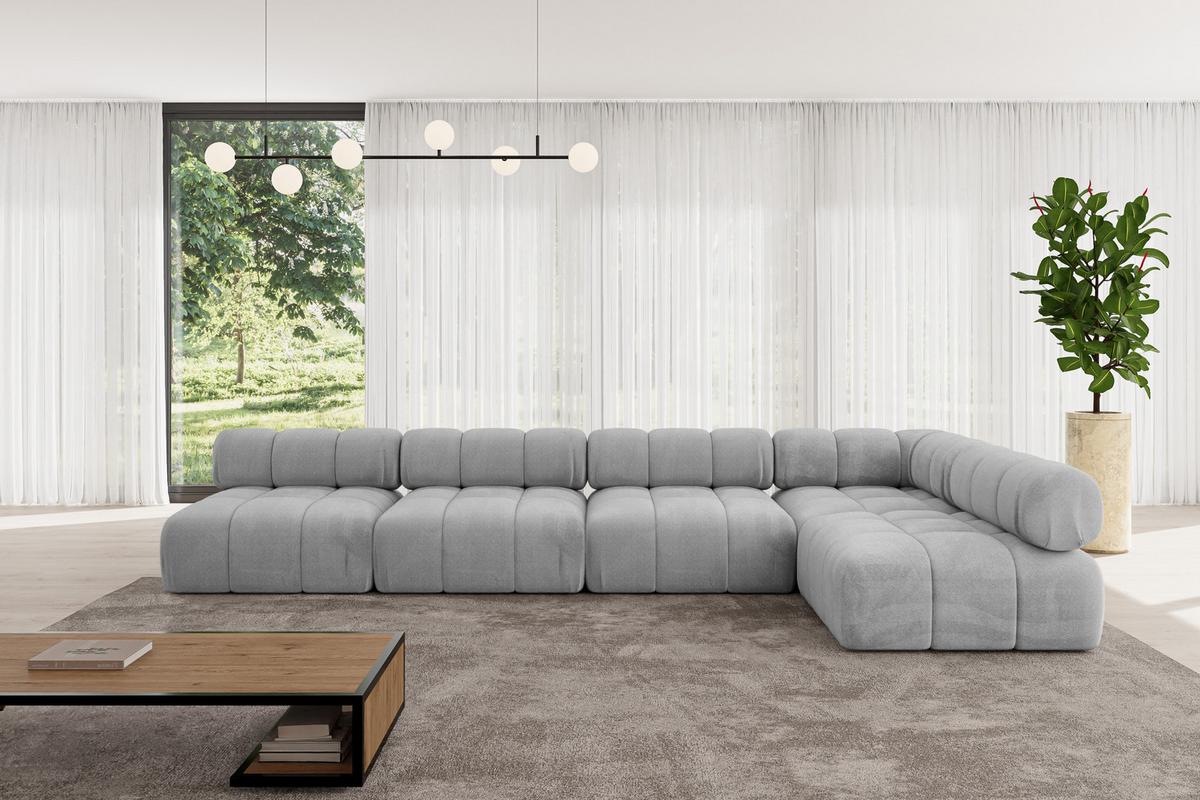 ECKSOFA modulares Sofa Samaro-L3 - 380x190x70 cm Hellgrau Velours - Hellgrau, Holzwerkstoff/Textil (380/190cm) - ALTDECOR