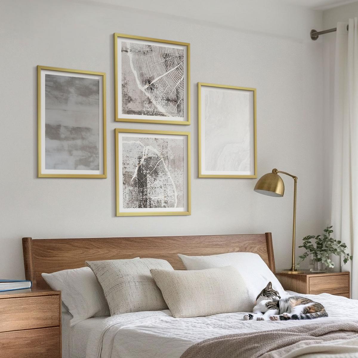 BILDER SET 4er Set - 50x50 cm & 40x60 cm Goldrahmen - Abstrakte moderne Formen - Goldfarben, Kunststoff (50/50cm) - TULUP