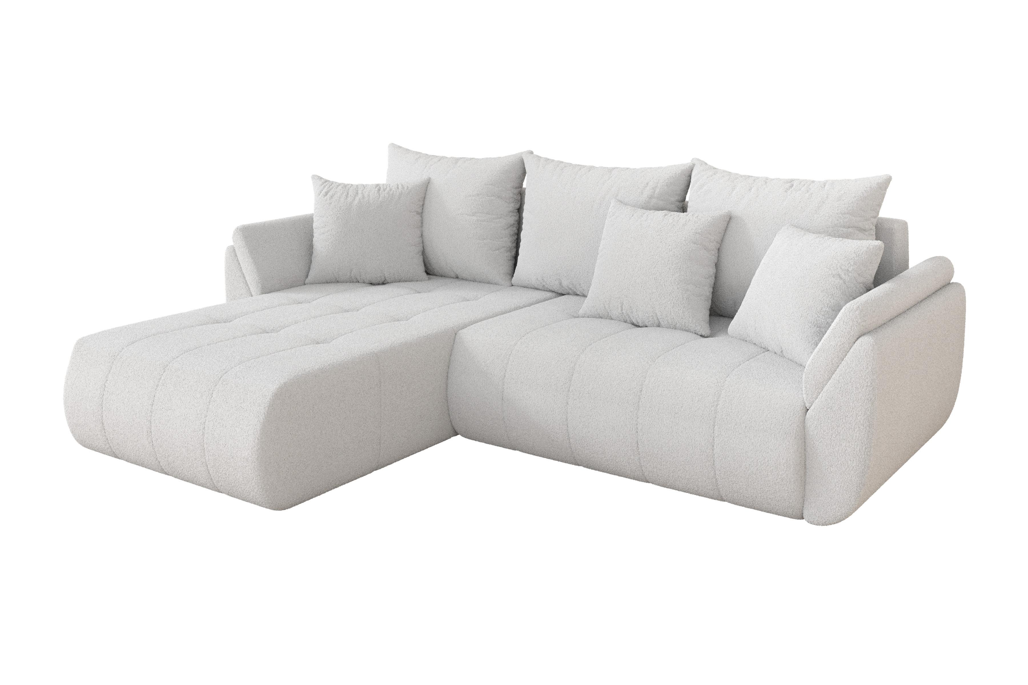 ECKSOFA mit Schlaffunktion Ottomane Links TOKO-L 277x194x86 Weiß Bouclé - Schwarz/Weiß, Holzwerkstoff/Kunststoff (277/194cm) - ALTDECOR