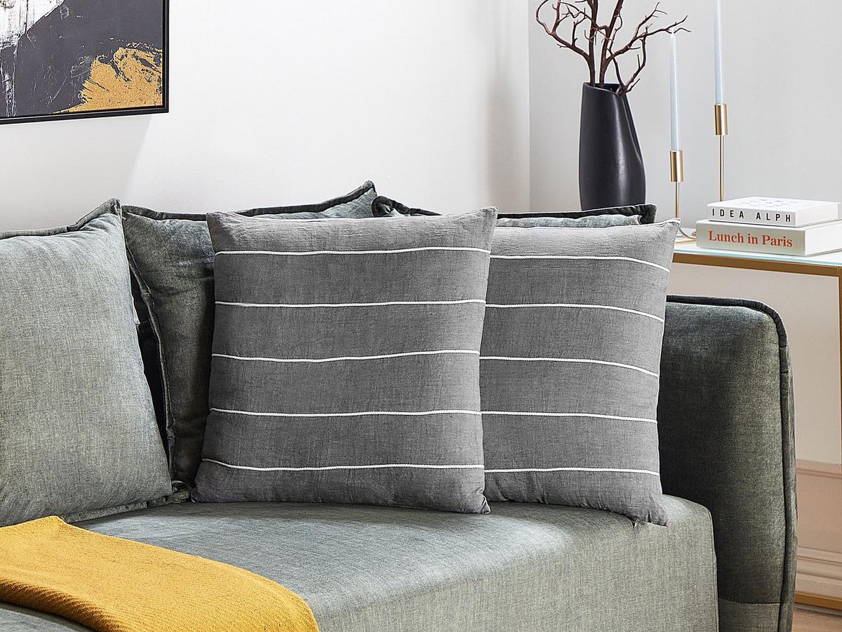 DEKOKISSEN 2er-Set Grau 50/50 cm Milas - Weiß/Grau, Textil (50/50cm) - Beliani