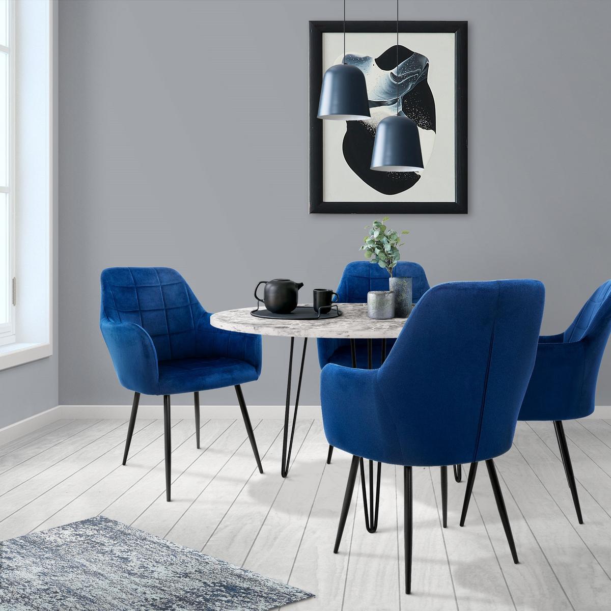 ESSZIMMERSTUHL 2er Set Dunkelblau Samt - Schwarz/Dunkelblau, Textil/Metall (60/84/58cm) - ML-DESIGN