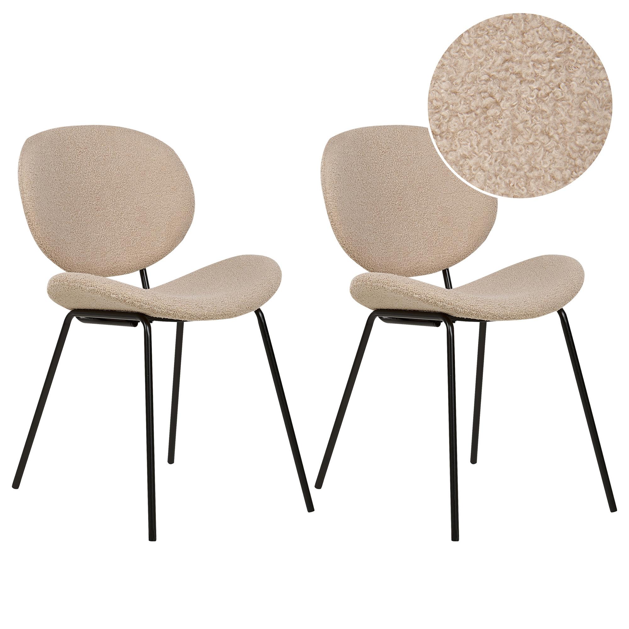 ESSZIMMERSTUHL 2er-Set Bouclé Taupe Luana - Taupe/Schwarz, Textil (42/80/52cm) - Beliani