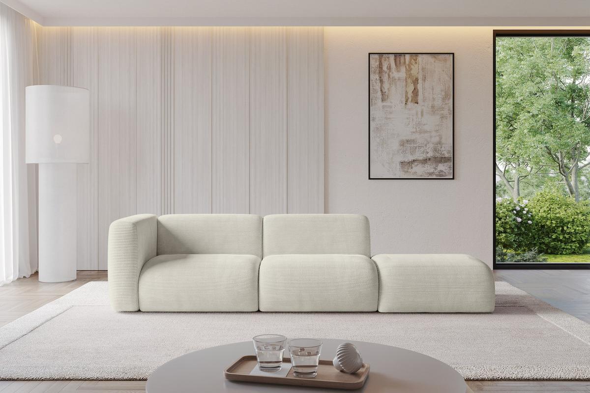 SOFA Ottomane Links MIRA-S3 296x89x70 Creme Cord - Ecru/Creme, Holzwerkstoff/Kunststoff (296/70/89cm) - ALTDECOR
