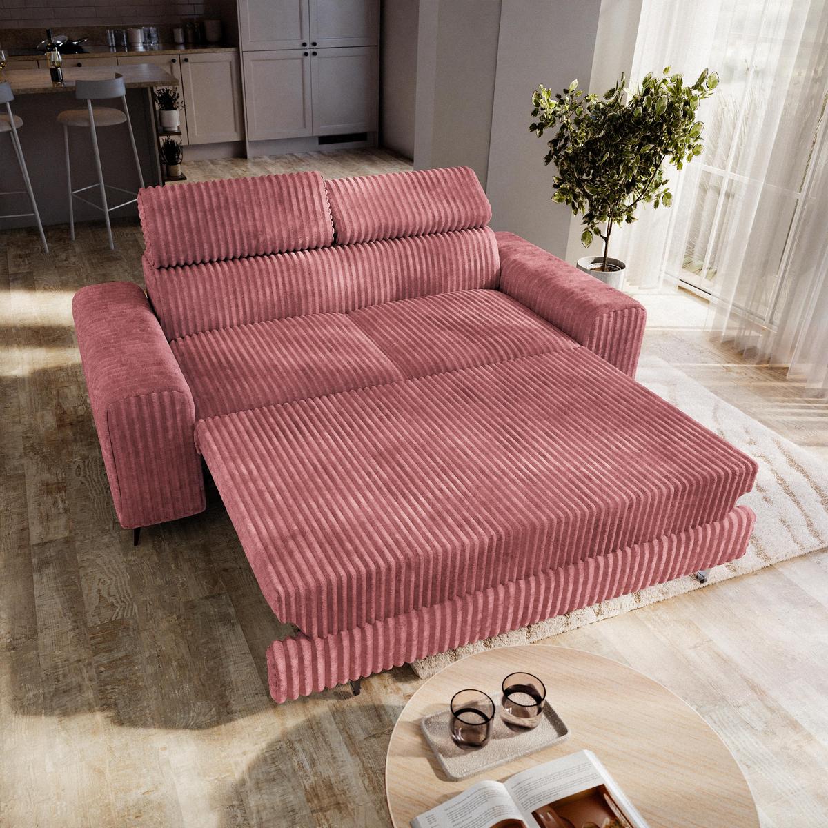 BETTSOFA BENETE Rosa Cordstoff mit Schlaffunktion - Rosa, Holz/Textil (191/89/92cm) - MASSENO