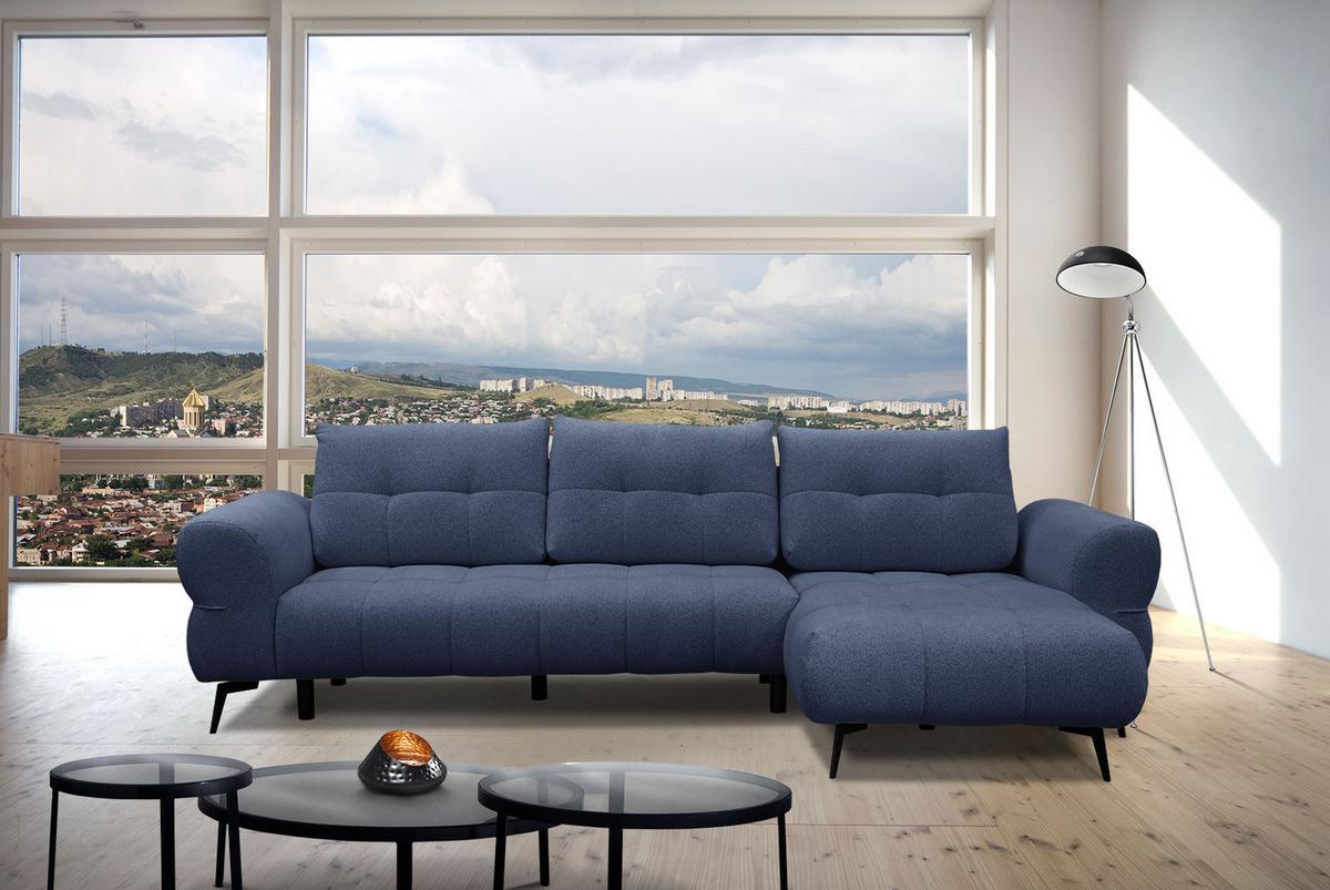 ECKSOFA SALVINI 4-Sitzer, dunkelblau - Schwarz/Dunkelblau, Holzwerkstoff/Textil (292/158cm) - Wozimo