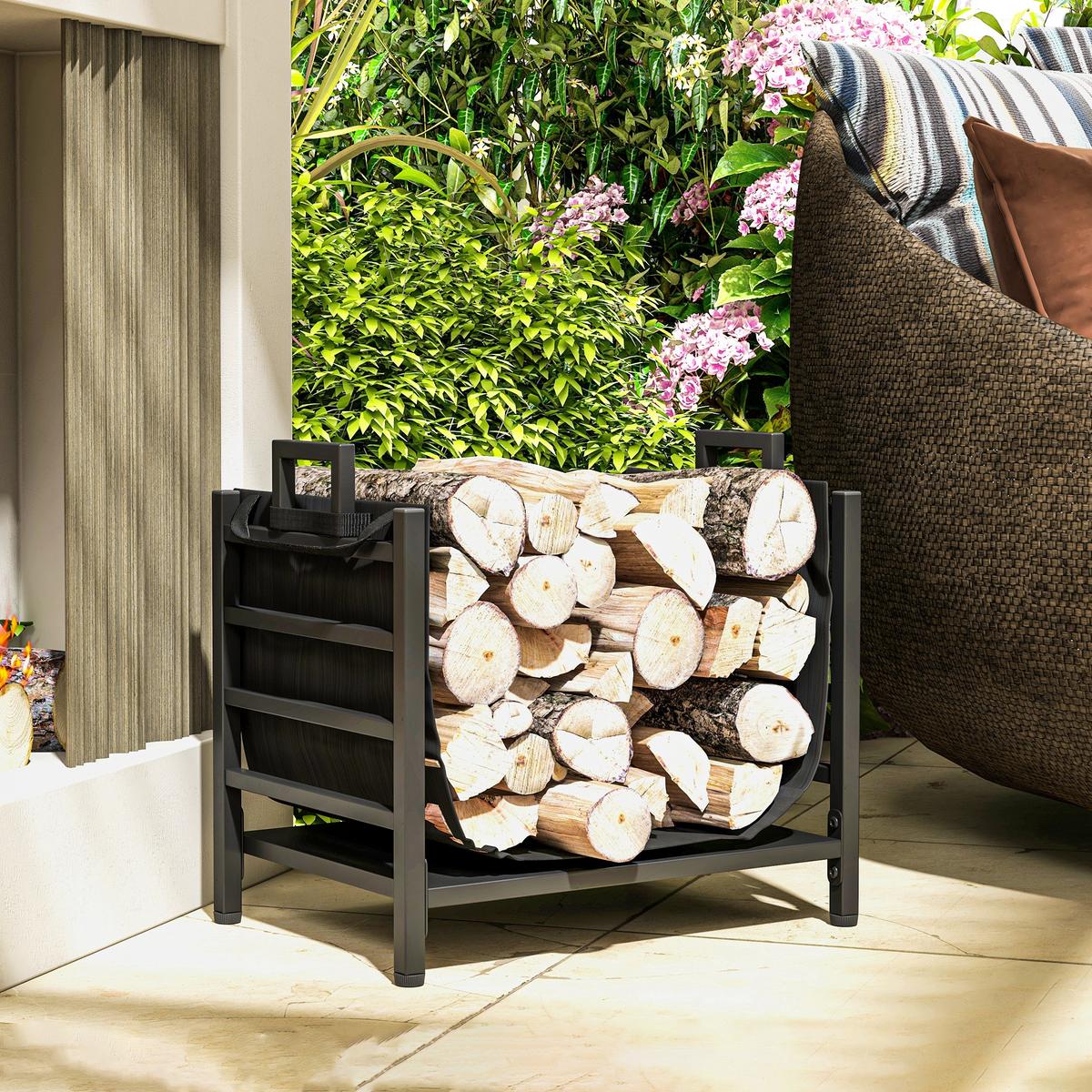 KAMINHOLZREGAL bis 50 kg - Schwarz, Metall (34/44/49cm) - Outsunny