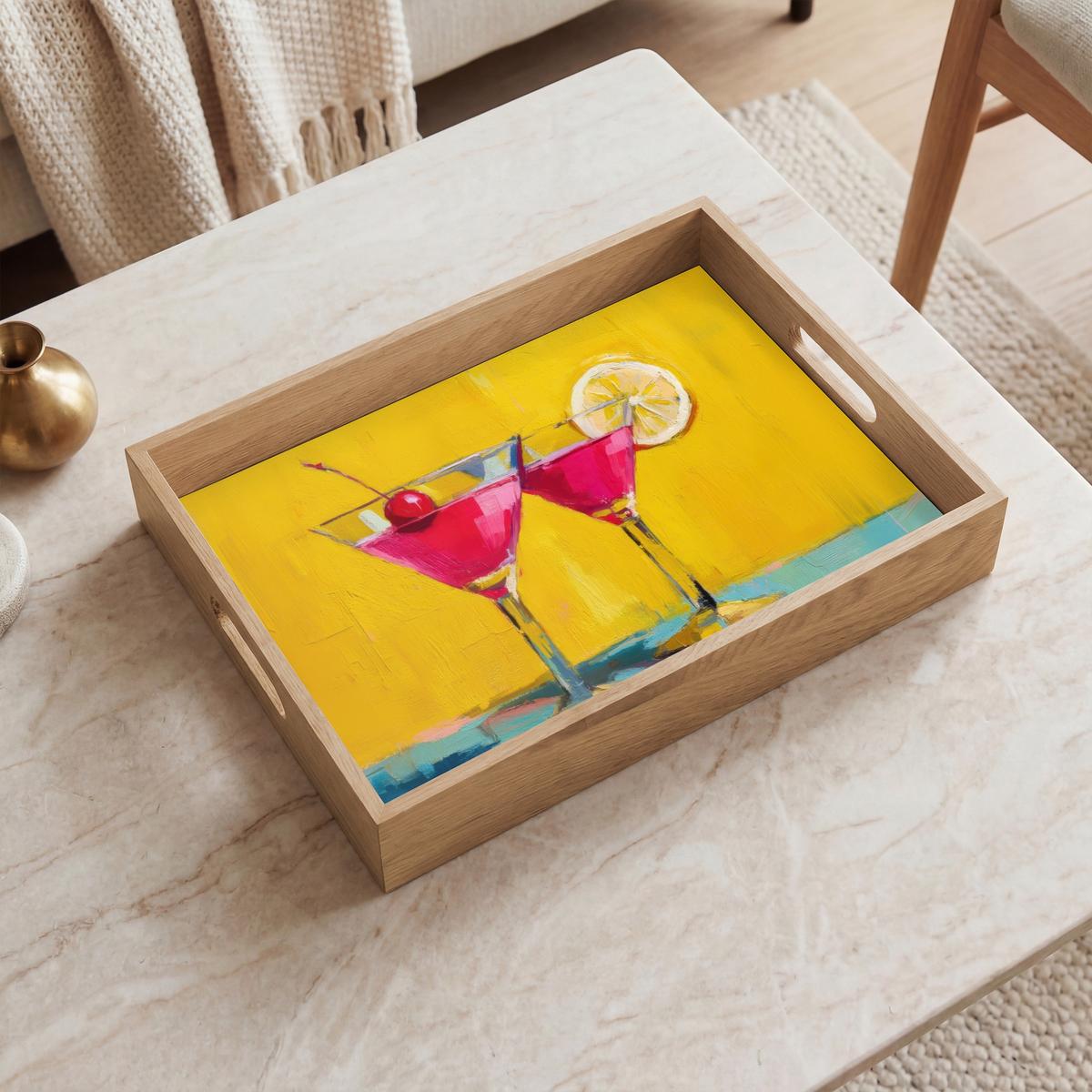 TABLETT Gläser - Cocktail - Zitrone - Kirsche 40x30 cm - Gelb, Holz (40/5/5cm) - OnlyWow