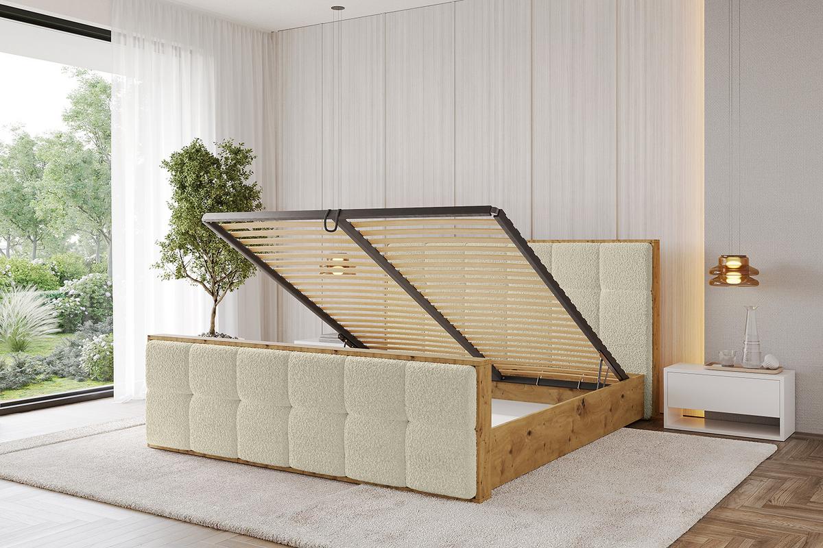 POLSTERBETT mit Bettkasten, Fußteil und Lattenrost, Boxbett ohne Matratze - ENZO7-Z 200x200 - Champagner, Holzwerkstoff/Textil (200/200cm) - ALTDECOR