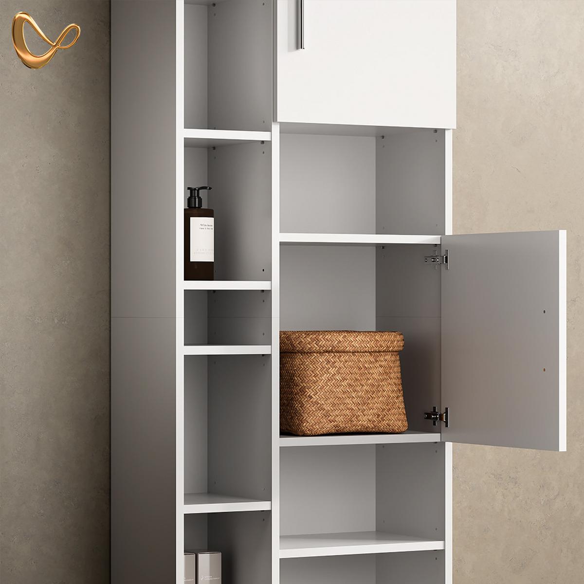BADMÖBEL-SET Eisak Weiß 3 Teile, mit Hochschrank - Weiß, Holzwerkstoff (80/60/33cm) - Livinity®