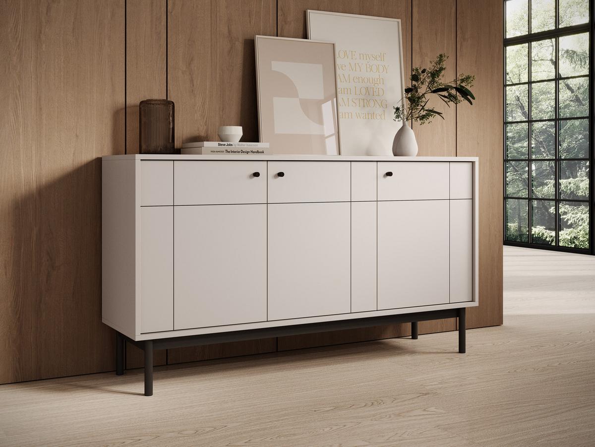 SIDEBOARD Cypressa 3T Beige 154/83/39 cm – mit Beinen auf Gestell - Beige/Schwarz, Holzwerkstoff (154/83/39cm) - AX Living