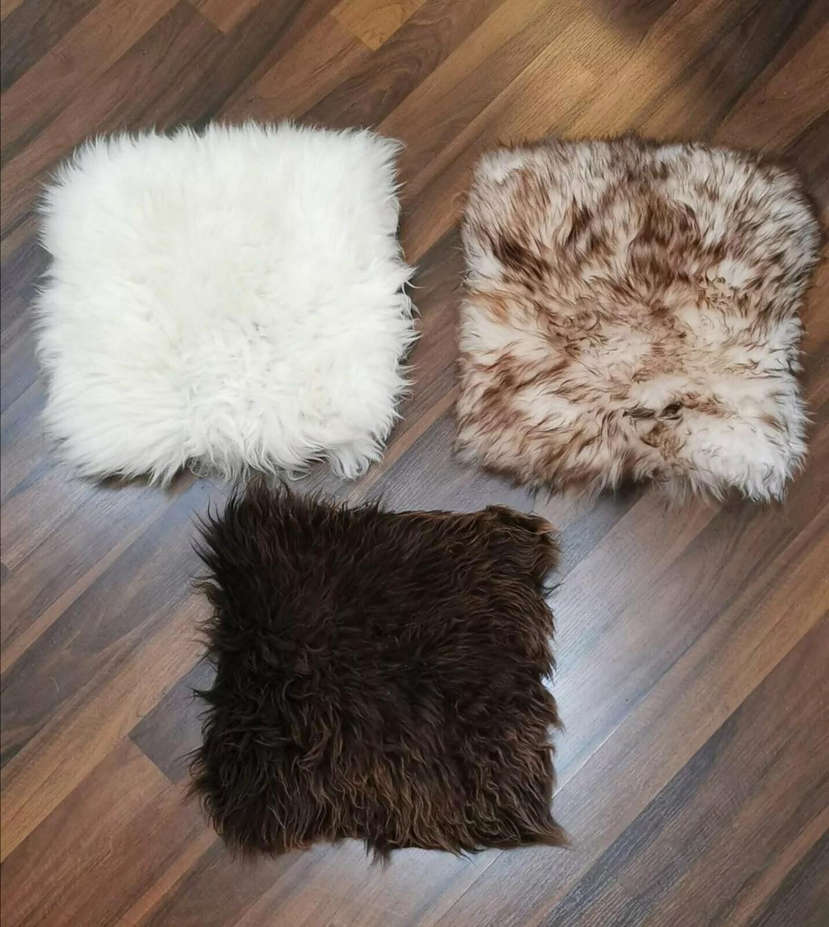 SITZKISSEN Stuhlauflage aus echtem Schaffell, Natur, Leinenstoff, 40 cm - Dunkelbraun/Braun, Fell (40/40cm) - Provellus
