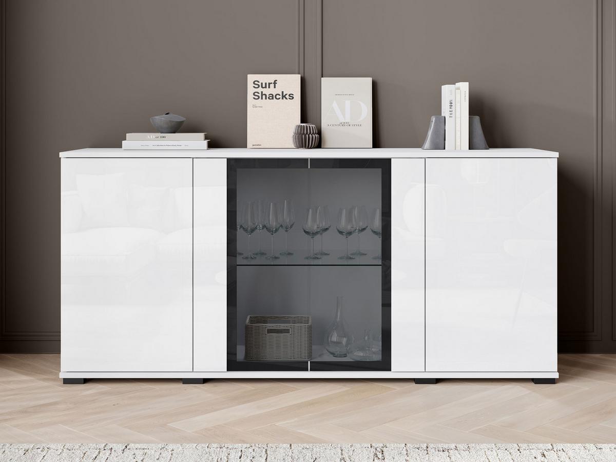 KOMMODE Caro SB 154 4D - Schwarz/Weiß, Holzwerkstoff/Kunststoff (150/70/40cm) - MIRJAN24