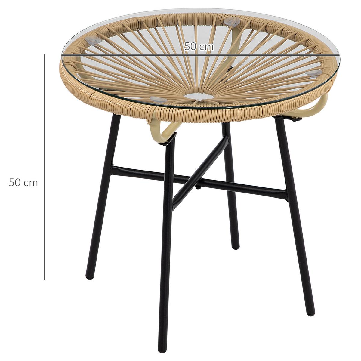 BALKONTISCH, Beige, Eisen, PE-Rattan, Glas - Beige, Kunststoff (50/50/50cm) - Outsunny