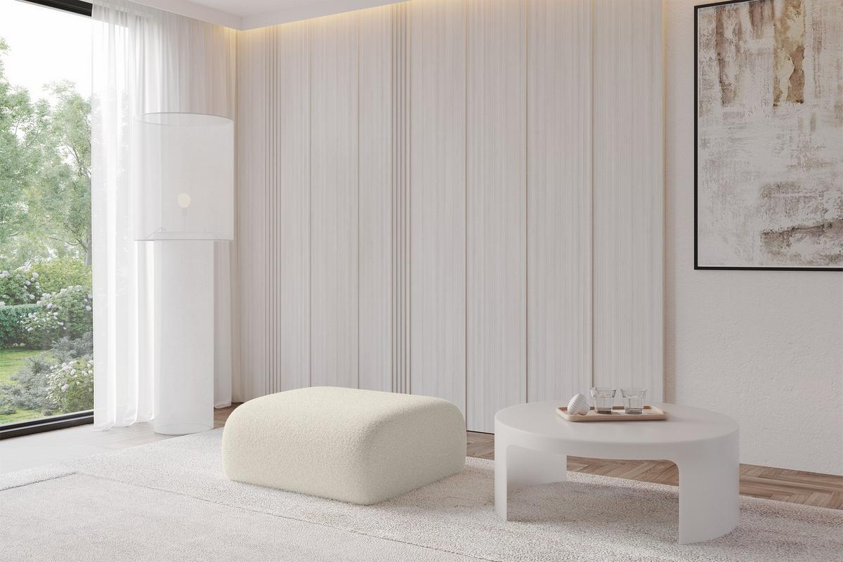 POUF MIRA-PUF 91x89x40 Beige cm Bouclé Modular Sitzhocker - Kaschmir/Beige, Holzwerkstoff/Kunststoff (91/40/89cm) - ALTDECOR