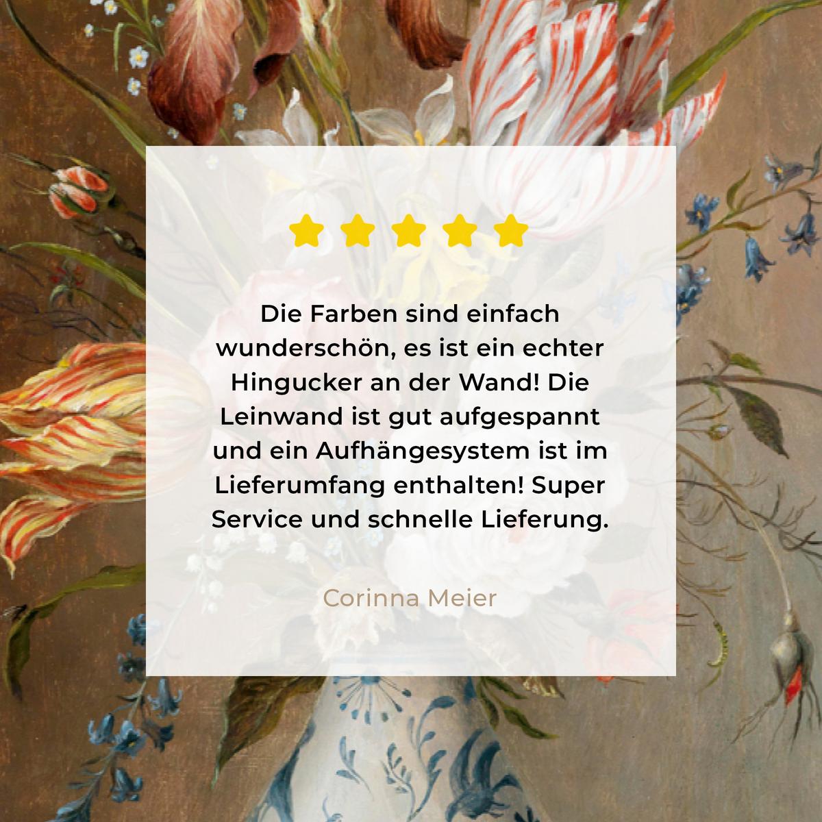 LEINWANDBILD Alte Meister - Blumen - Balthasar van der Ast Wanddeko 90x60 cm - Hellbraun, Textil (90/60cm) - MuchoWow