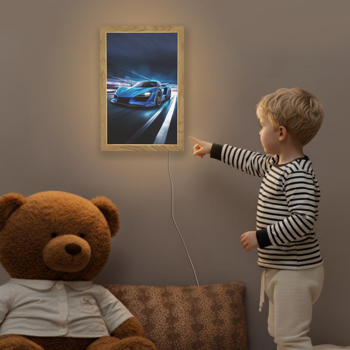 NACHTTISCHLAMPE Auto - Blau - Jungen - Kind 20x30 cm - Blau, Holzwerkstoff (8/20/30cm) - OnlyWow