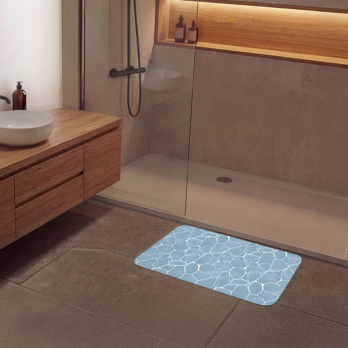 BADEMATTE Organisch - Muster - Blau 80x50 cm - Hellblau, Textil (80/50cm) - OnlyWow