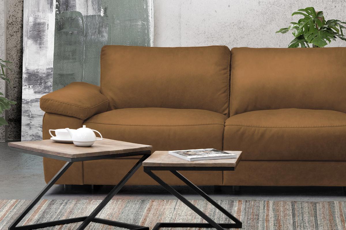 ECKSOFA XL MOTORISCHER RELAXFUNKTION LOLA Orange Leder Relaxfunktion - Cognac/Schwarz, Leder (304/178cm) - KAWOLA