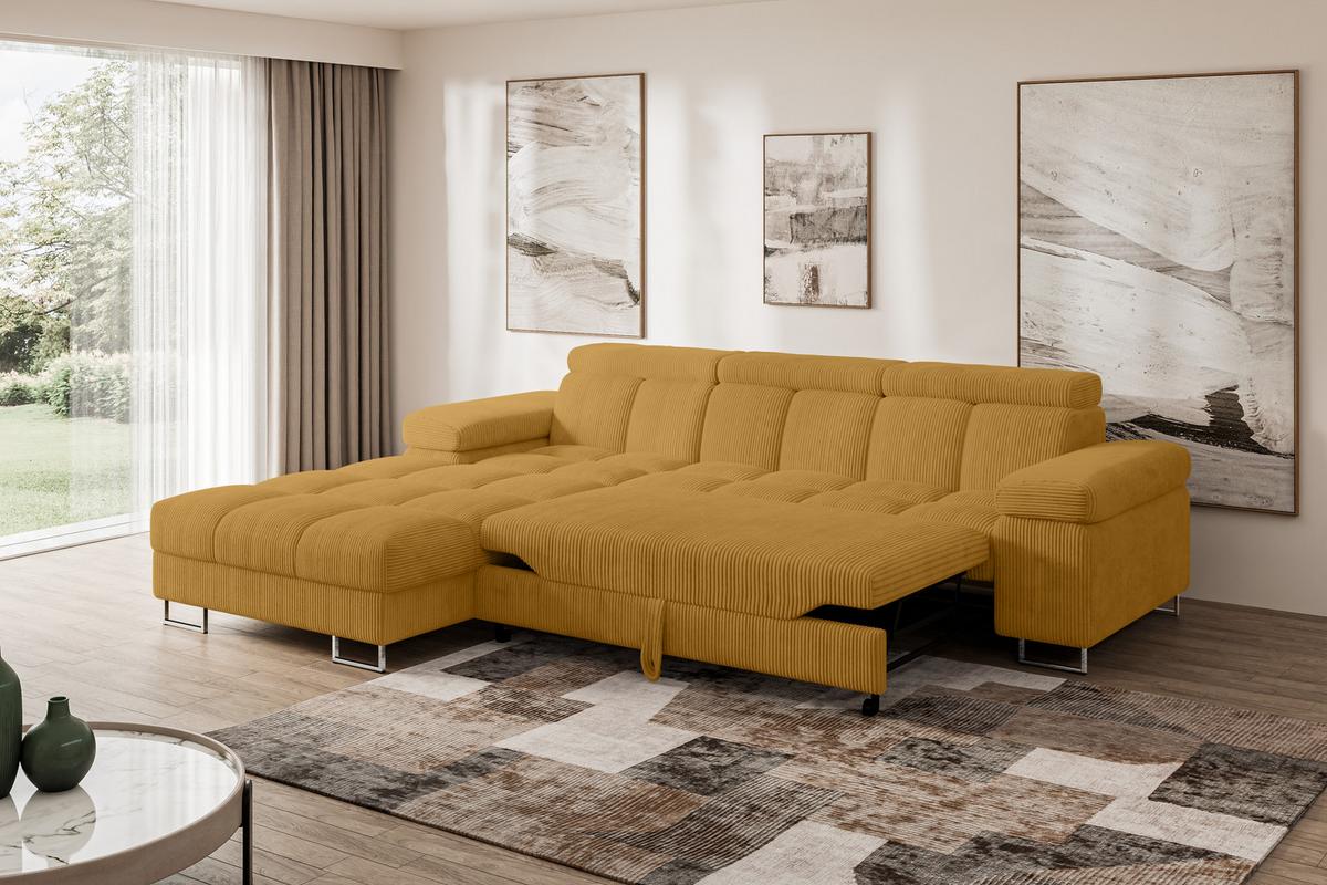 ECKSOFA mit Schlaffunktion Ottomane Links 271x203x79 Senfgelb Cord - Honig, Holzwerkstoff/Textil (271/203cm) - ALTDECOR