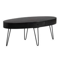 COUCHTISCH in Mango-Massivholz und Metall, 100x50x40 cm, Oval, mit Schublade, Stauraum und Haarnadelbeinen - Schwarz, Holz/Metall (50/100/40cm) - KADIMA DESIGN