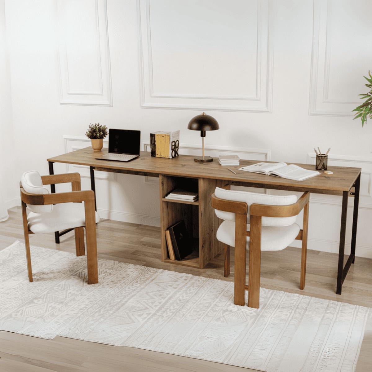DOPPELSCHREIBTISCH - twin 240/60/74 cm - Beige, Holz/Holzwerkstoff (240/60/74cm) - Calicosy