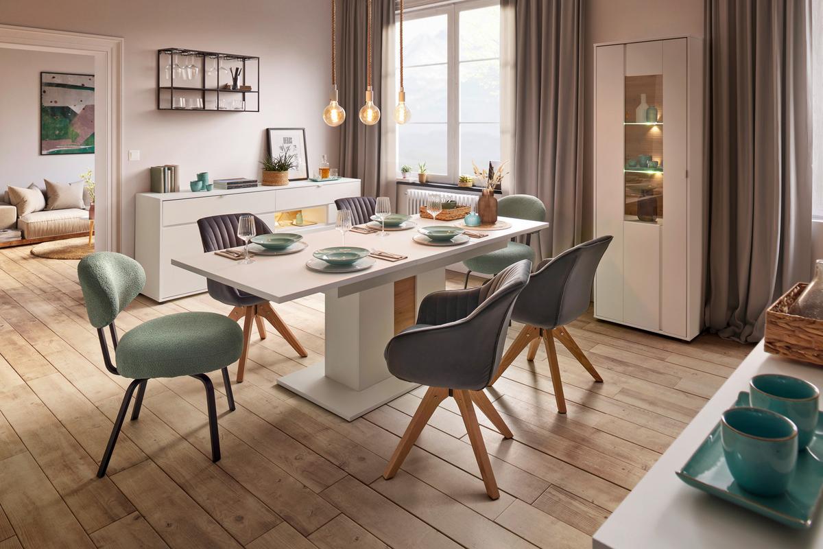 Vitrine in Weiss/Eiche Artisan - Chromfarben/Weiss, Modern, Glas/Holzwerkstoff (64/198/38cm) - Mömax