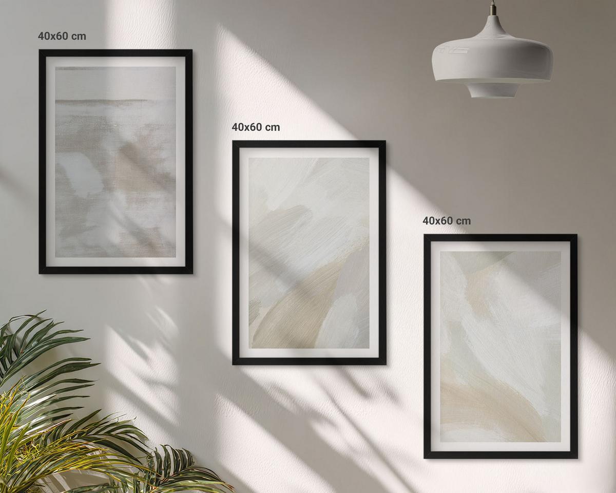 BILDER SET 3er Set - 40x60 cm Schwarzer Rahmen - Abstrakte Pinselstriche - Schwarz, Kunststoff (40/60cm) - TULUP