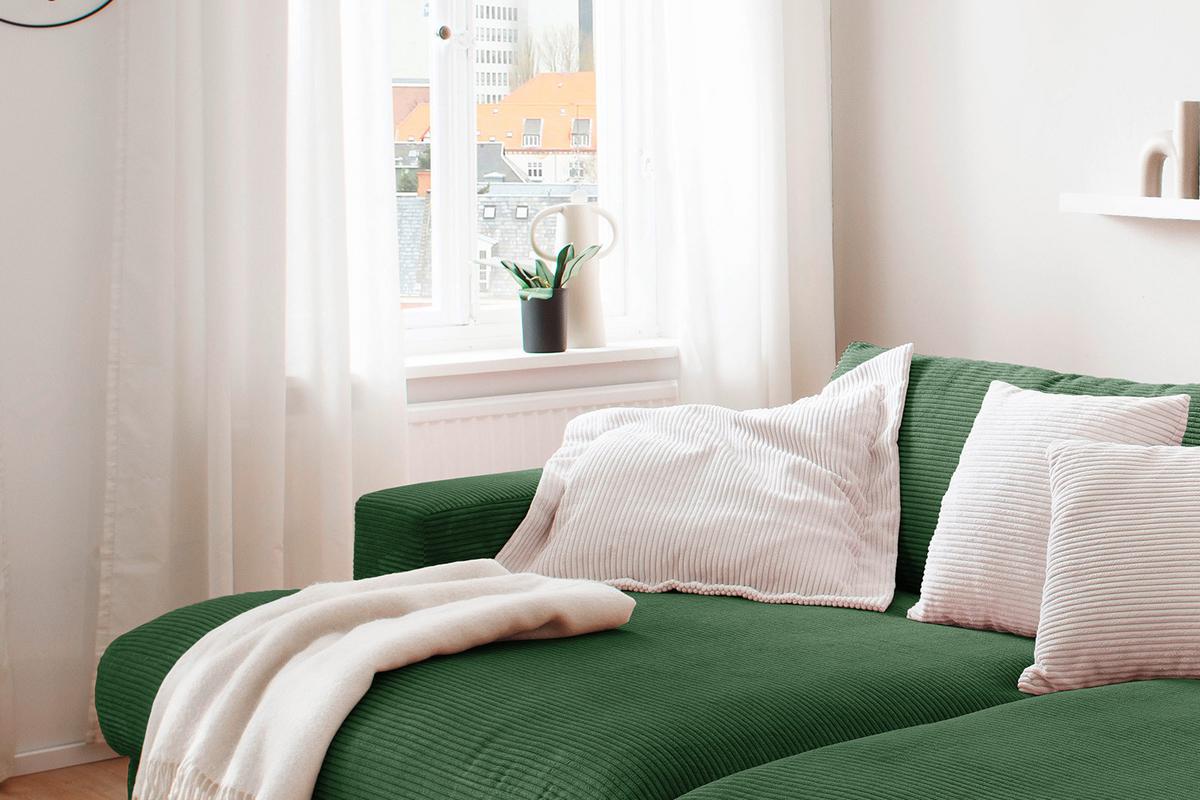 BIG SOFA XL MADELINE Smaragdgrün Cord - Smaragdgrün/Schwarz, Kunststoff/Textil (290/85/190cm) - KAWOLA