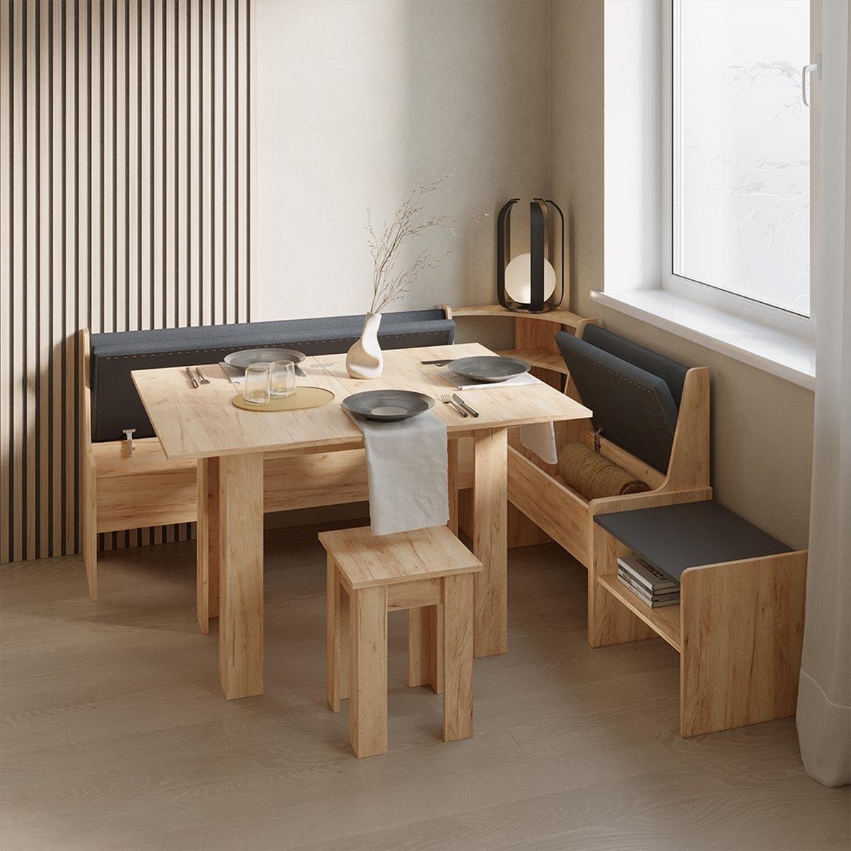ECKBANKGRUPPE Tiberio Goldkraft Eiche 180 x 120 cm mit Tisch - Honigeiche, Holzwerkstoff (180/80/120cm) - Livinity®