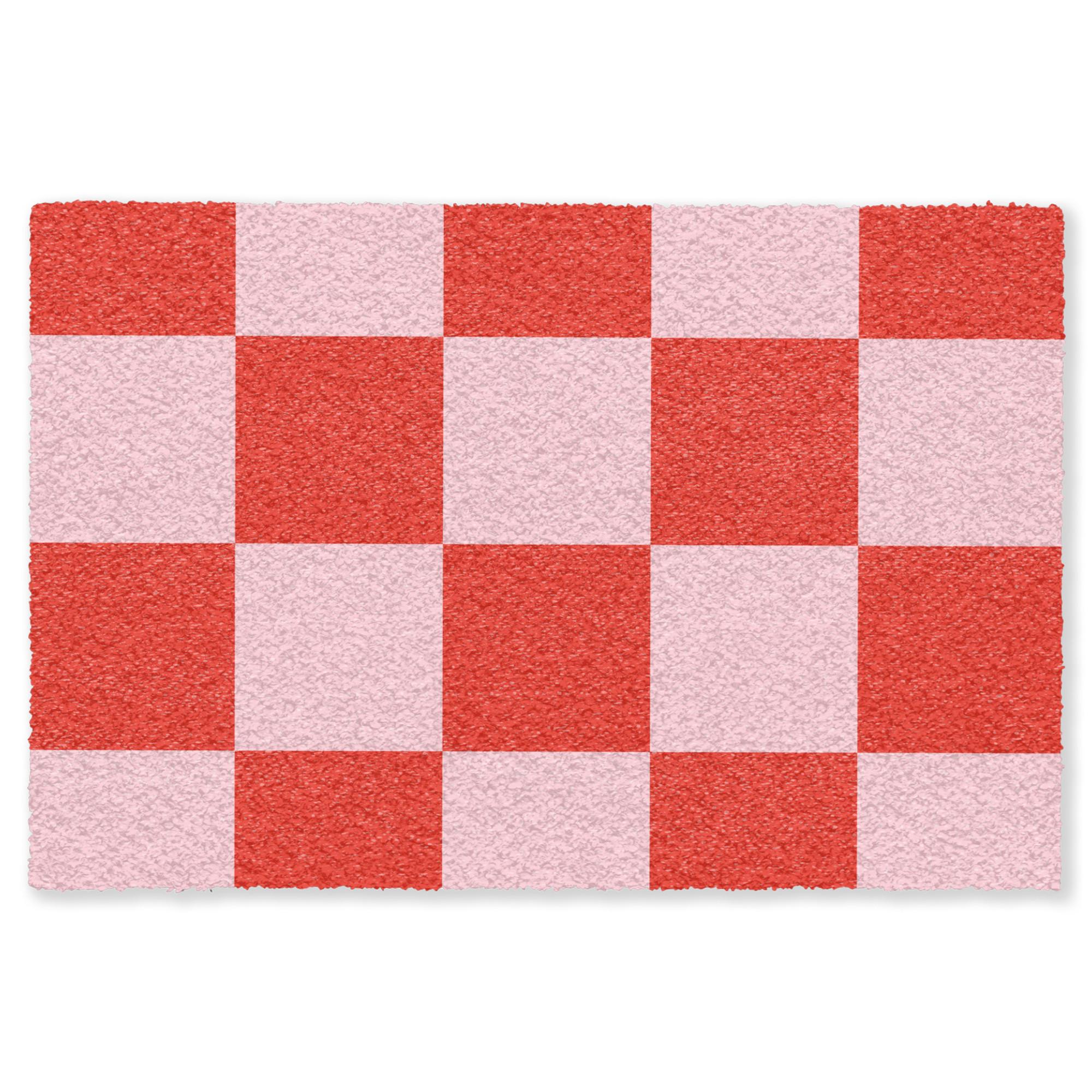 FUSSMATTE Schachbrettmuster - Rot - Rosa - Würfel Türmatte 90x60 cm - Rot, Kunststoff (90/0.4cm) - MuchoWow