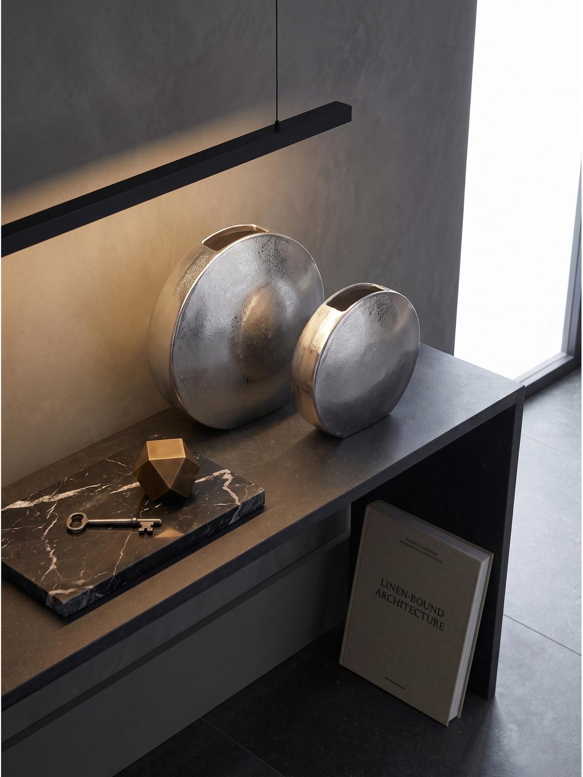 VASEN 2er-Set BERLENGA, Aluminium, handgefertigt, Silber, 35 x 13,5 x 34 cm - Silberfarben, Metall (34cm) - KADIMA DESIGN