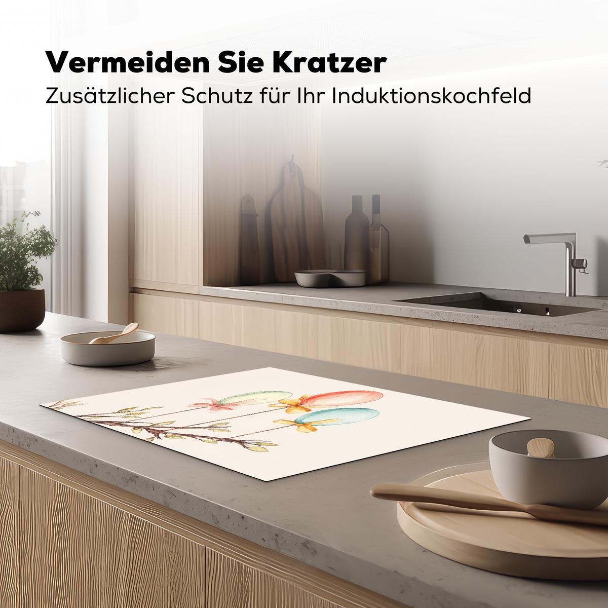 HERDABDECKPLATTE Osterkuchen - Schleife - Eier Induktionsmatte 71x52 cm - Creme, Kunststoff (71/52/0.2cm) - MuchoWow