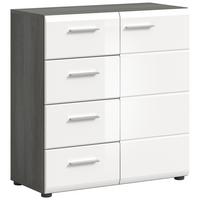 KOMMODE weiß Hochglanz, grau 80 cm, Sideboard mit Schubkästen - Weiß Hochglanz/Silberfarben, Holzwerkstoff/Kunststoff (75/85/37cm) - Inn.Furn