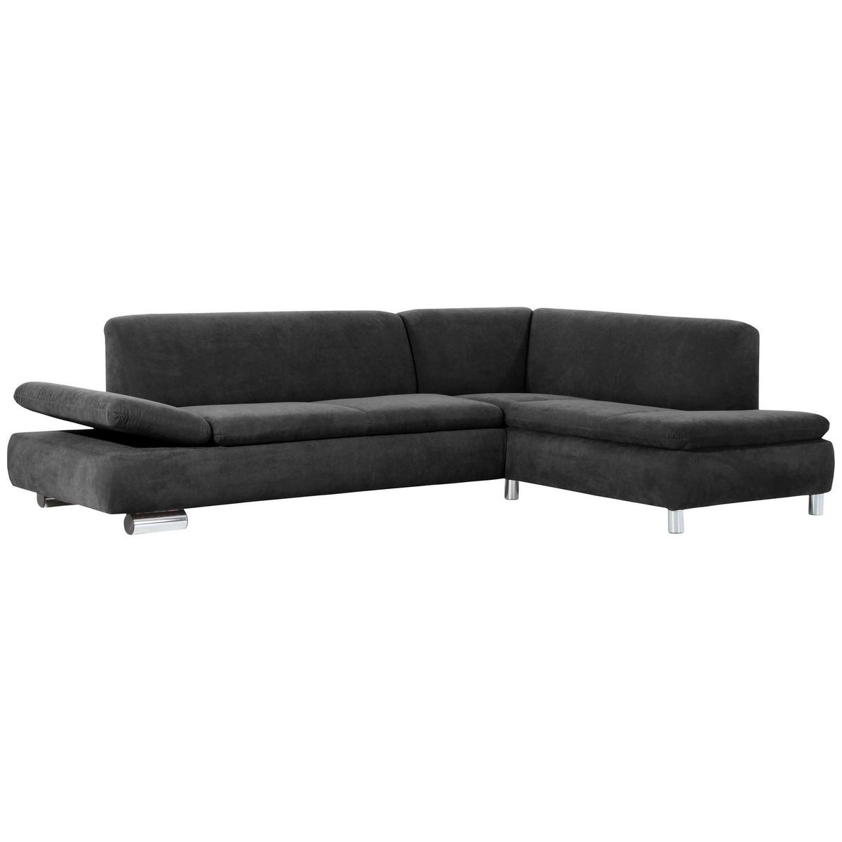 ECKSOFA mit Ottomane rechts Kaye Bezug Veloursstoff Metallfuß verchromt / anthrazit - Grau, Kunststoff (270/190cm) - 58aufmkessel