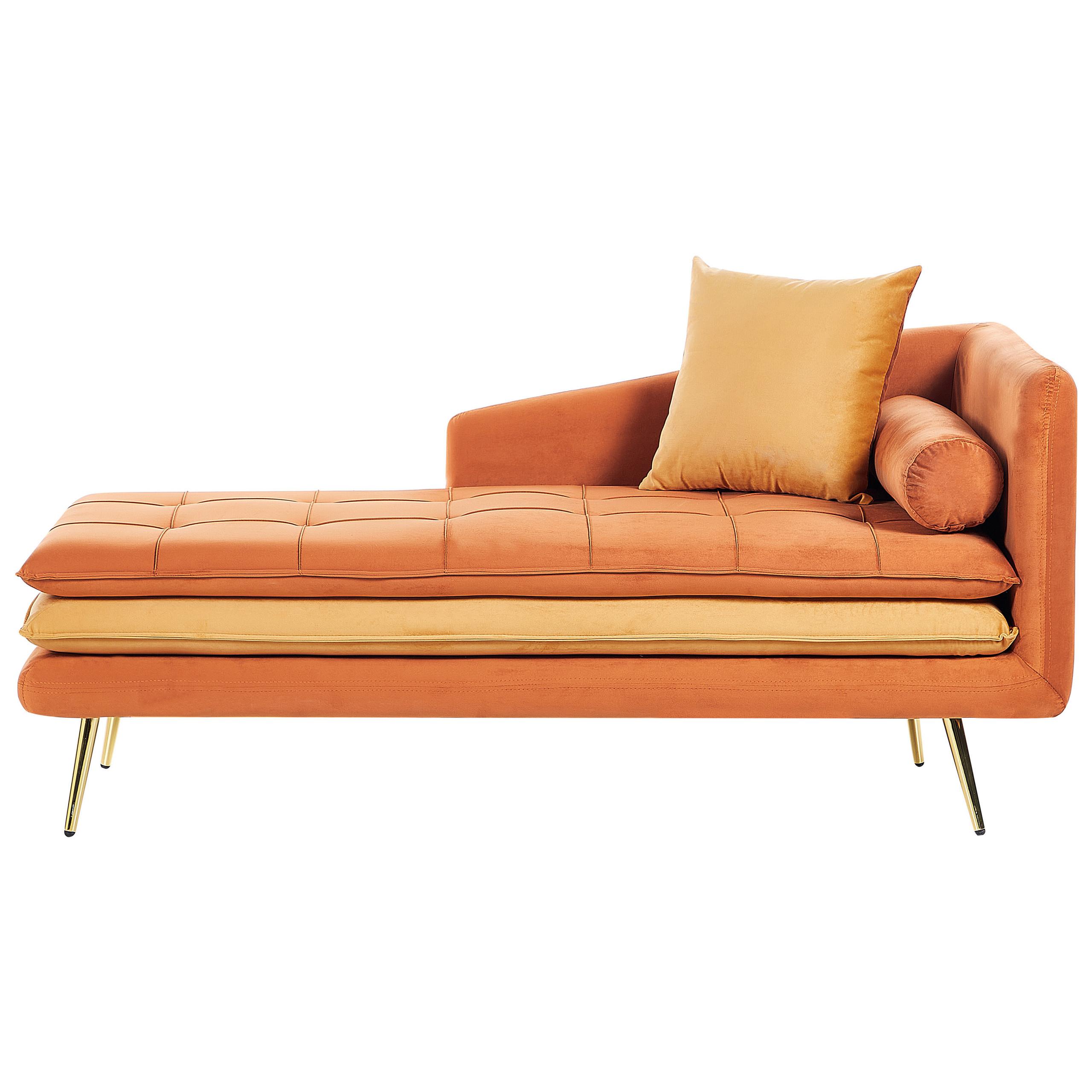 CHAISELONGUE-RECHTSSEITIGE Samtstoff Orange Gonesse - Goldfarben/Orange, Textil (160/72/79cm) - Beliani