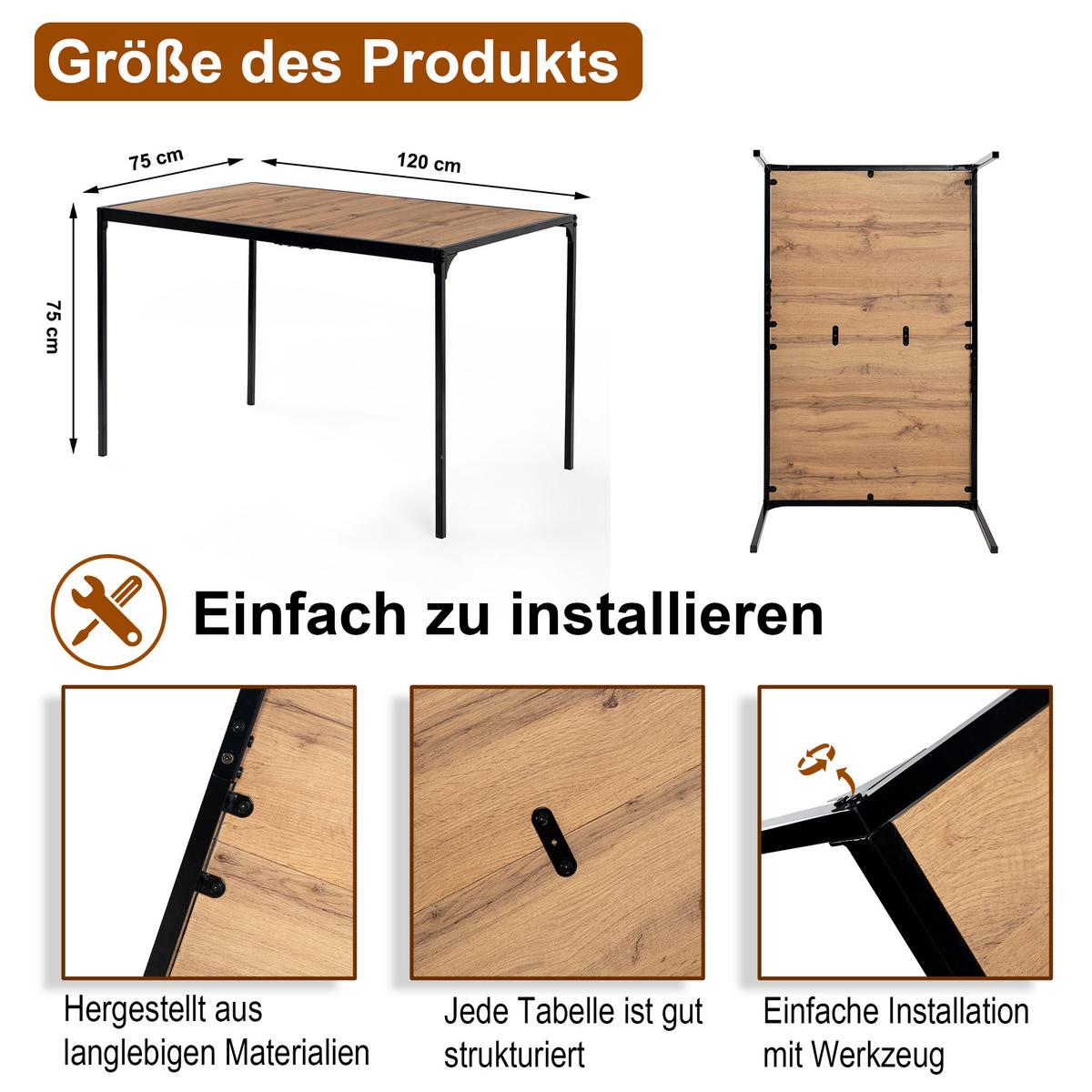 ESSZIMMER SET – 1 Tisch + 4 Stühle – Holzoptik & Wildleder - Braun, Holzwerkstoff/Metall (120/75/80cm) - Urban Meuble