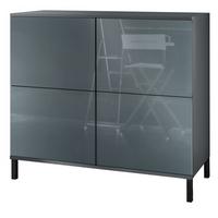 KOMMODE Rova Grau Hochglanz - Grau, Holzwerkstoff (92.5/83.5/35cm) - Vladon