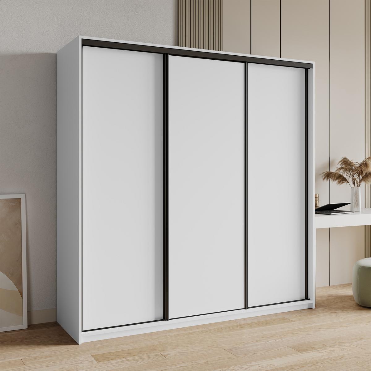 SCHWEBETÜRENSCHRANK NISSE 200/205/60 cm 3-türig Weiß - Weiß, Holzwerkstoff (200/205/60cm) - MASSENO