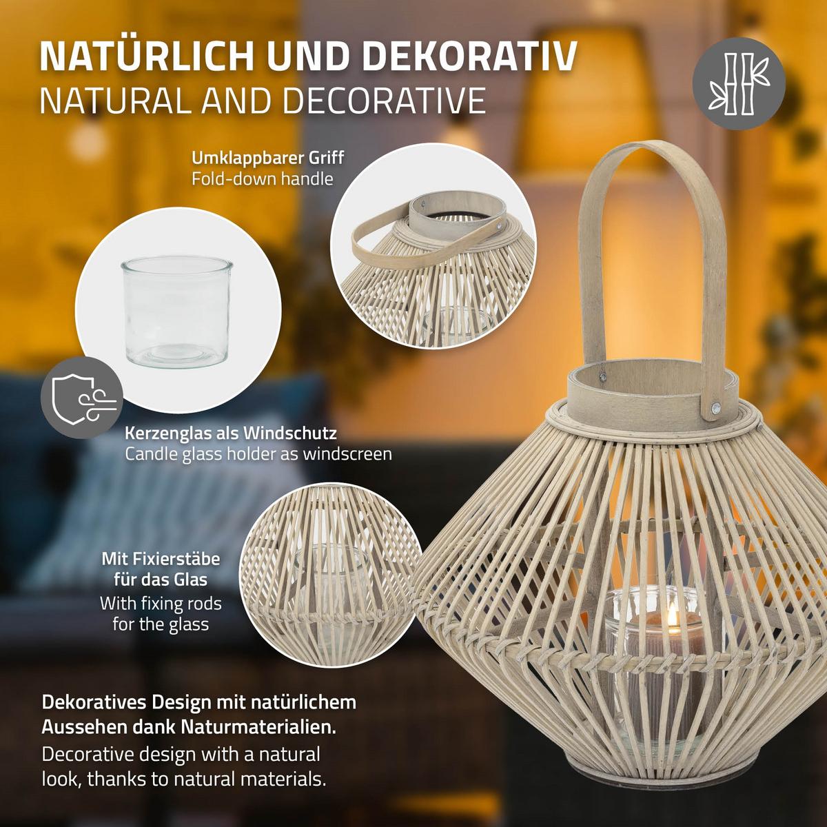 BAMBUS LATERNE H: 44 cm Holzfarbe Boho Stil - Naturfarben, Holz (35/44/35cm) - ECD-Germany