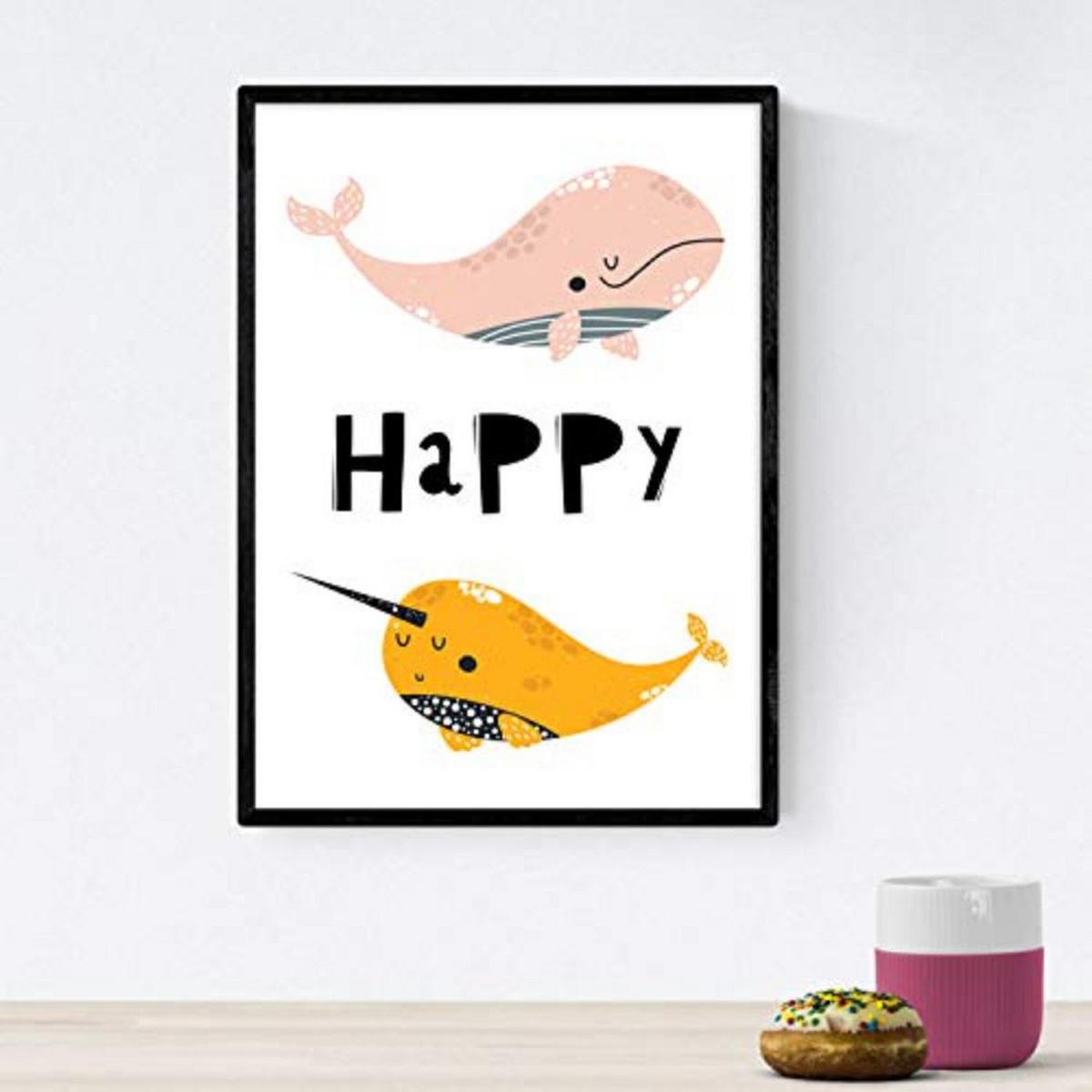 POSTER Set mit 4 Orange und graue rosa Farbwale mit positiven Nachrichten A4 Schwarzer Rahmen - Schwarz, Papier (29.7/3cm) - Nacnic